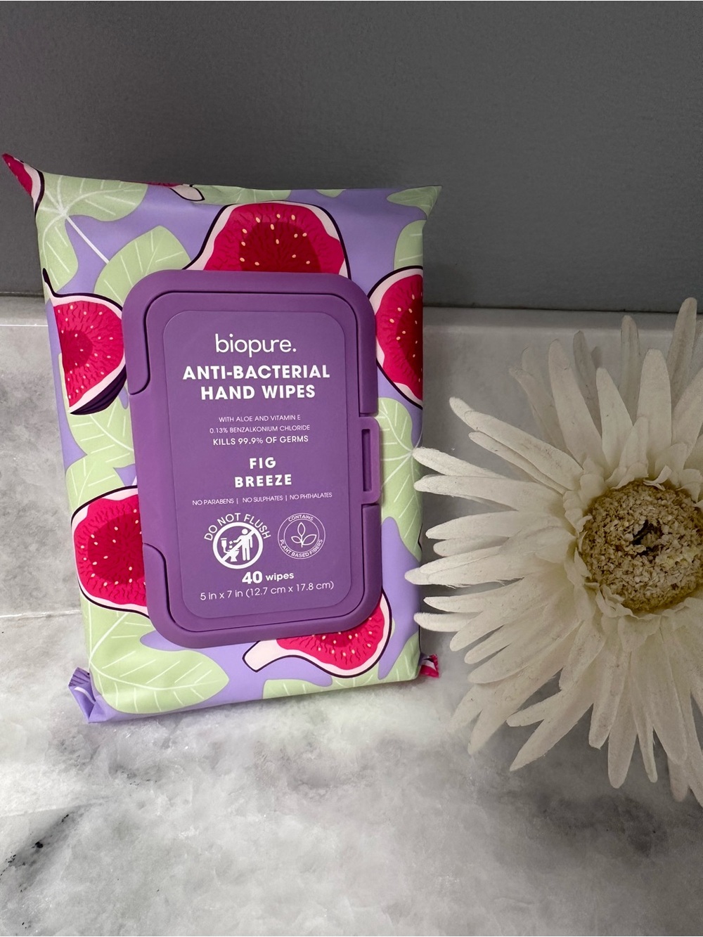 biopure Fig Breeze Anti-Bacterial Hand Wipes - Purple